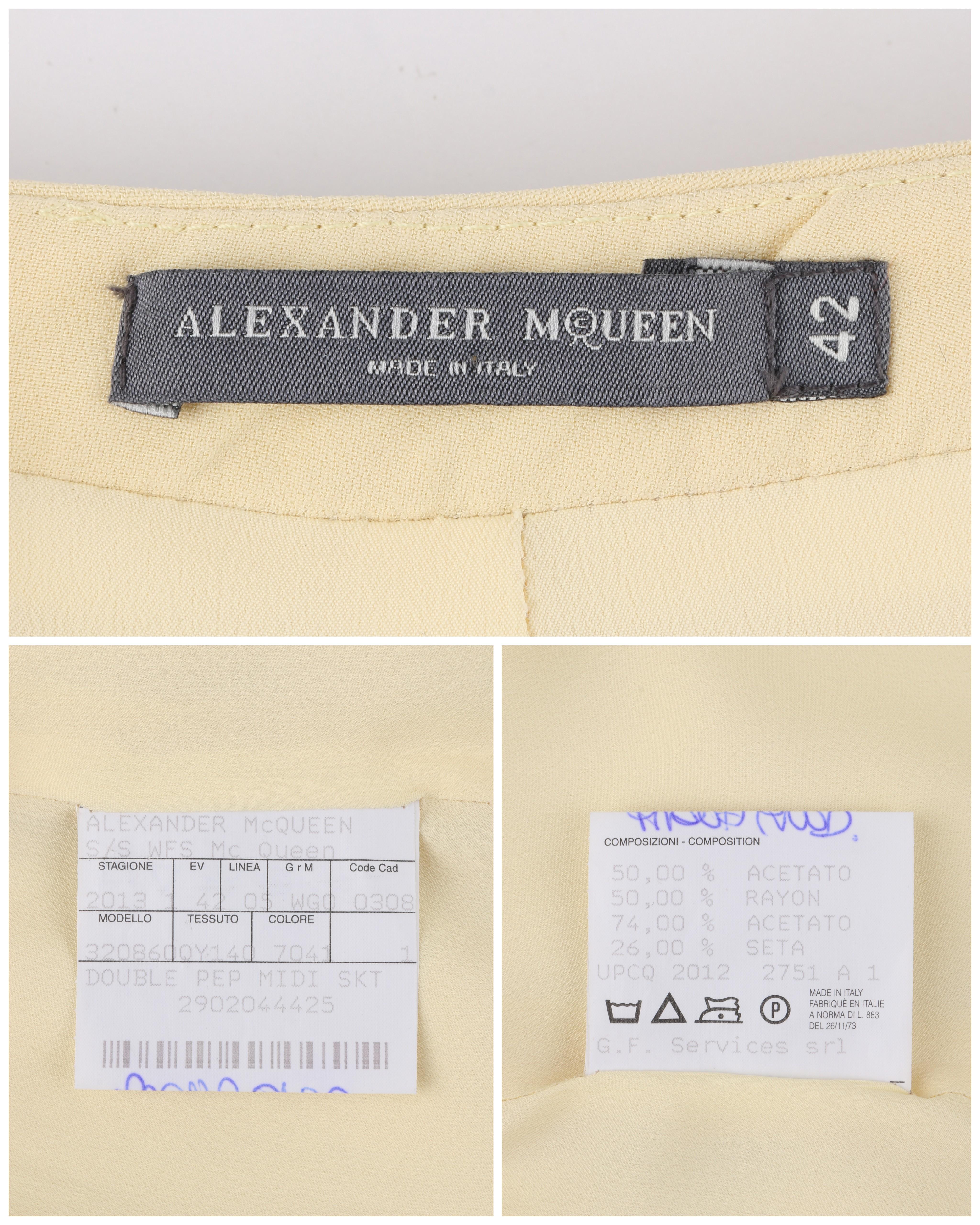 ALEXANDER McQUEEN S/S 2013 Pale Yellow Double Layer Peplum Midi Pencil Skirt 2