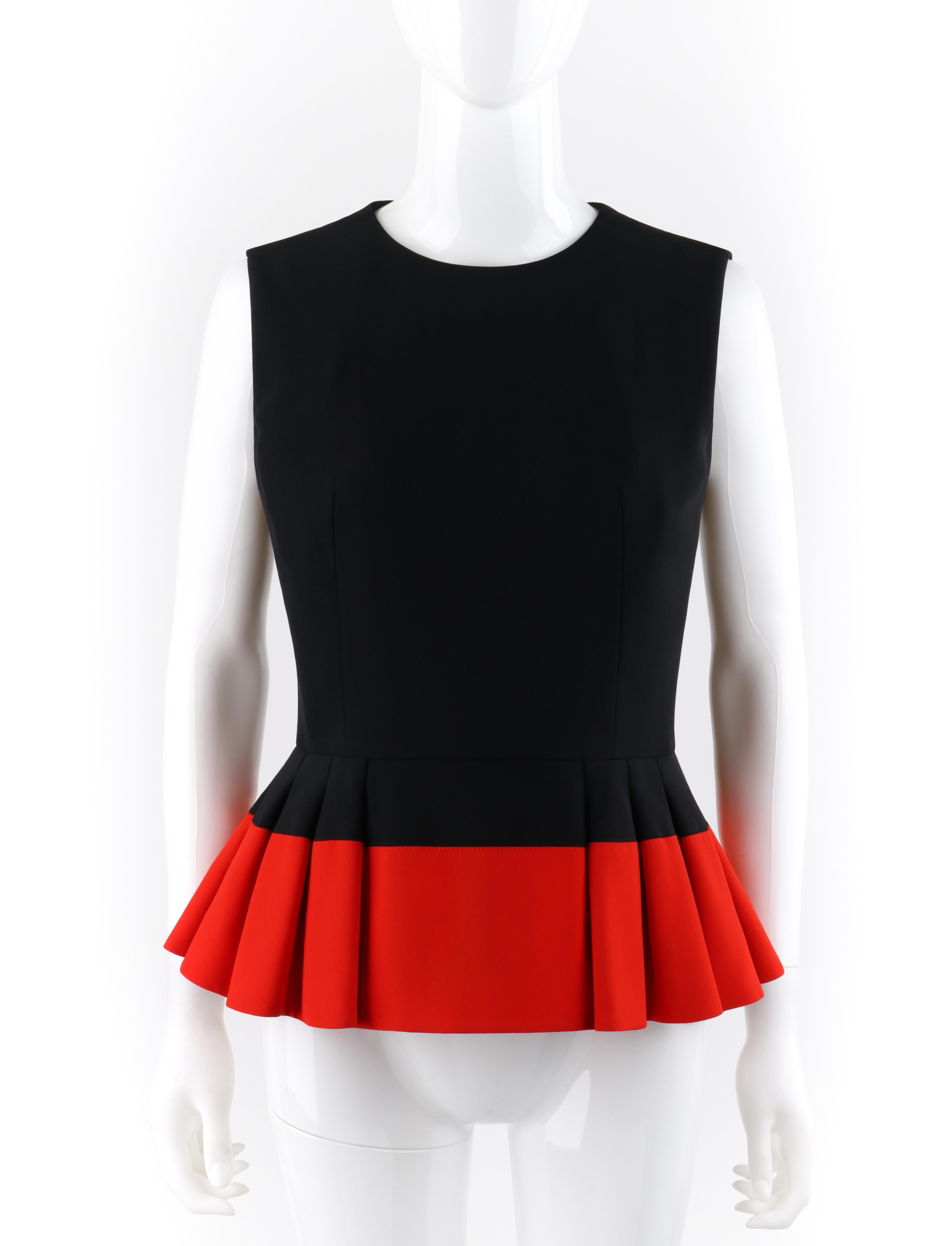 ALEXANDER McQUEEN S/S 2014 Black & Red Sleeveless Knife Pleated Peplum Tank Top  

Brand / Manufacturer: Alexander McQueen
Collection: Spring / Summer 2014
Designer: Sara Burton
Style: Tank Top
Color(s): Black, red
Lined: Yes
Marked Fabric Content: