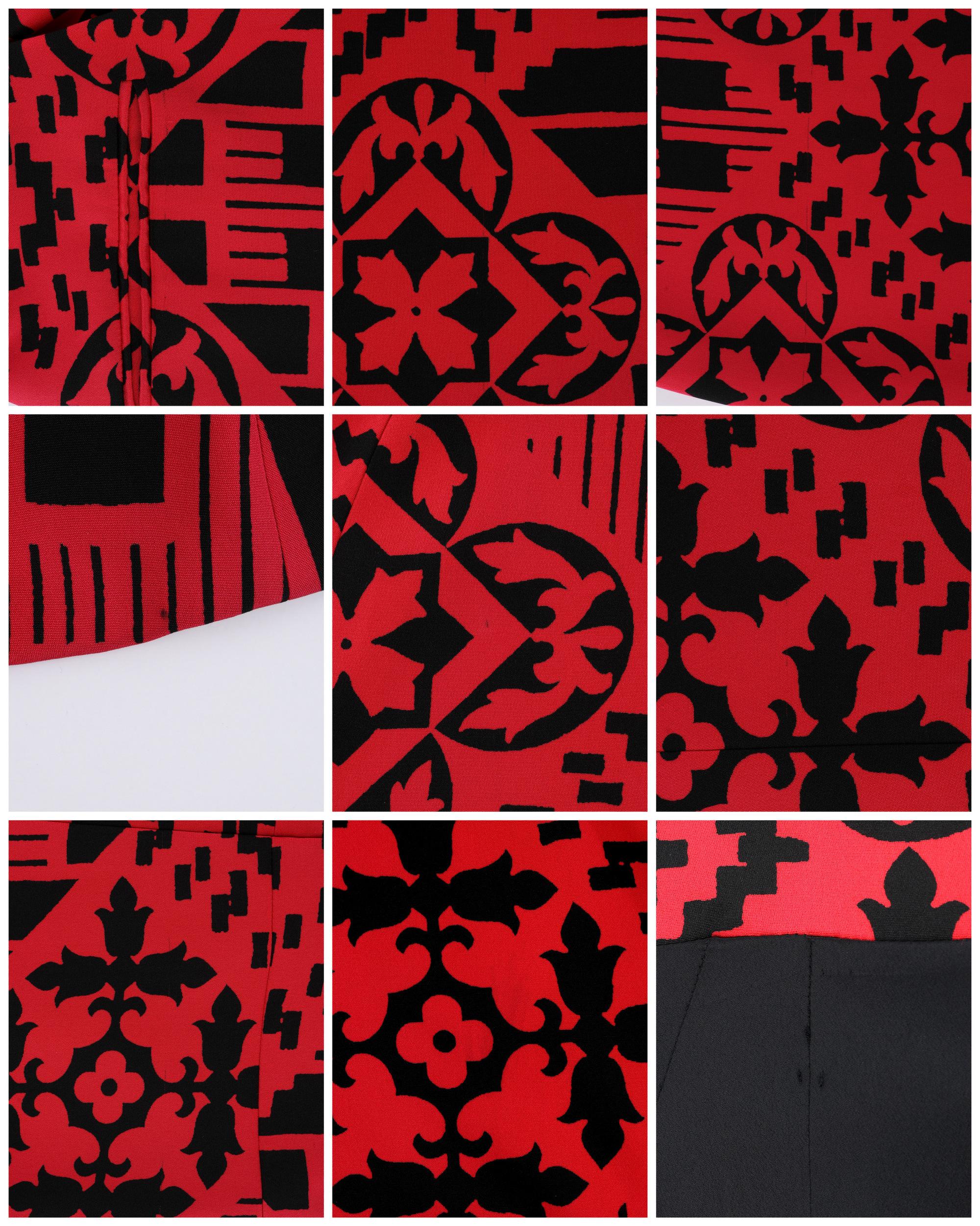ALEXANDER McQUEEN S/S 2014 Red Black Mosaic Shape Print Fit N Flare Skater Dress 3