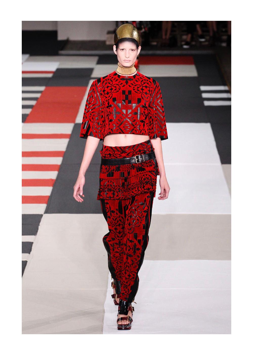 Women's ALEXANDER McQUEEN S/S 2014 Red Black Mosaic Shape Print Fit N Flare Skater Dress
