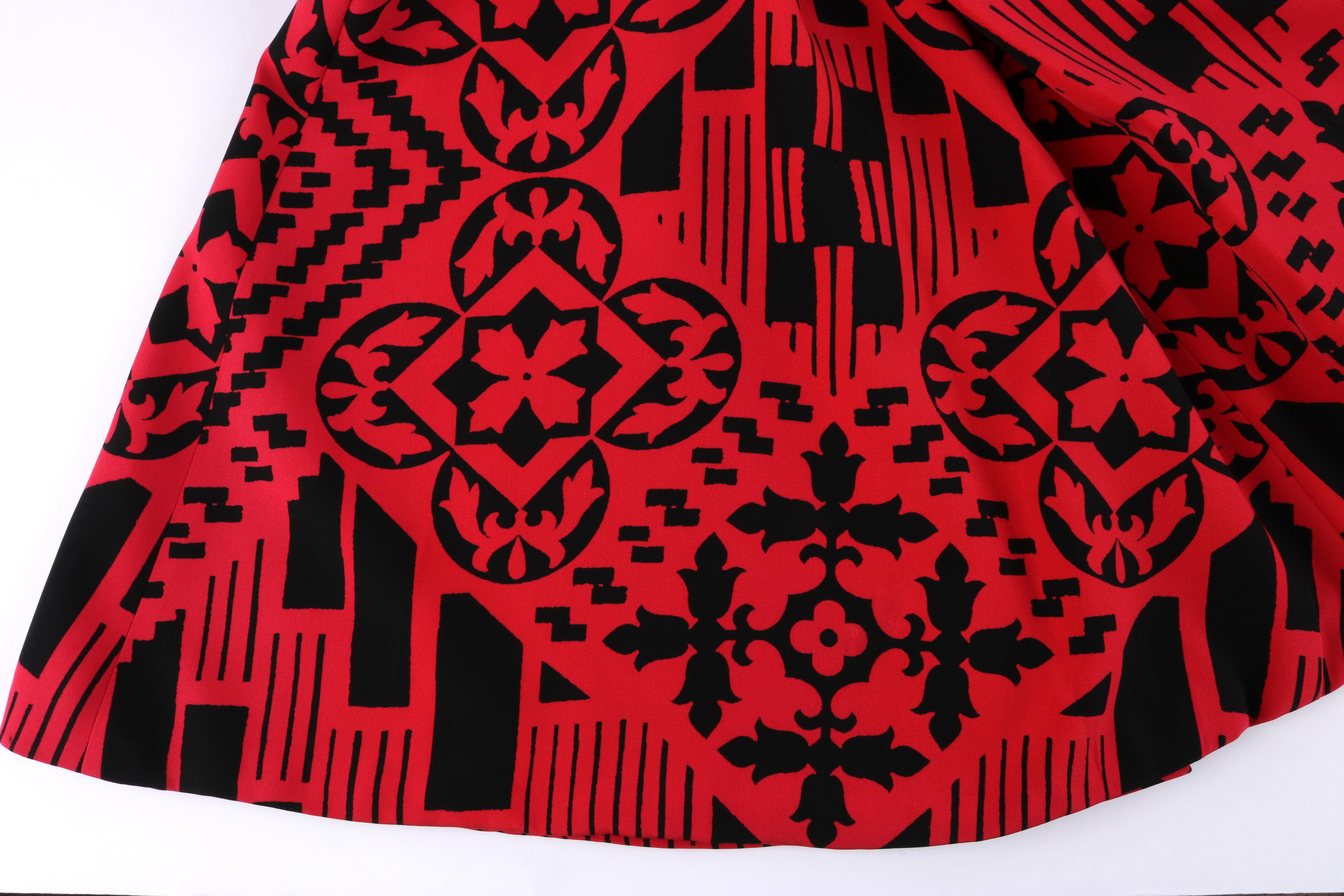 ALEXANDER McQUEEN S/S 2014 Red Black Mosaic Shape Print Fit N Flare Skater Dress 1