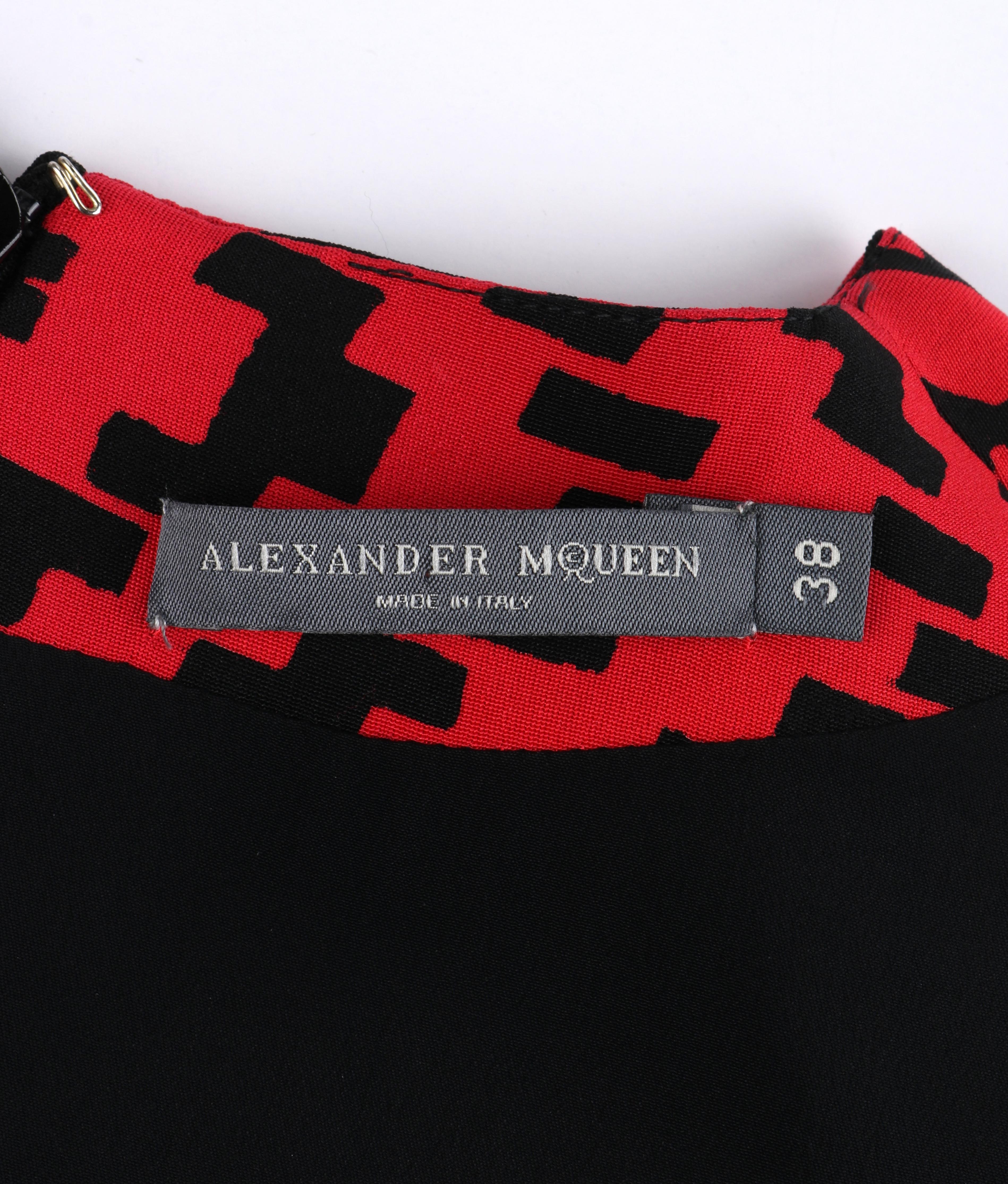 ALEXANDER McQUEEN S/S 2014 Red Black Mosaic Shape Print Fit N Flare Skater Dress 2