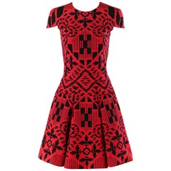 ALEXANDER McQUEEN S/S 2014 Red Black Mosaic Shape Print Fit N Flare Skater Dress