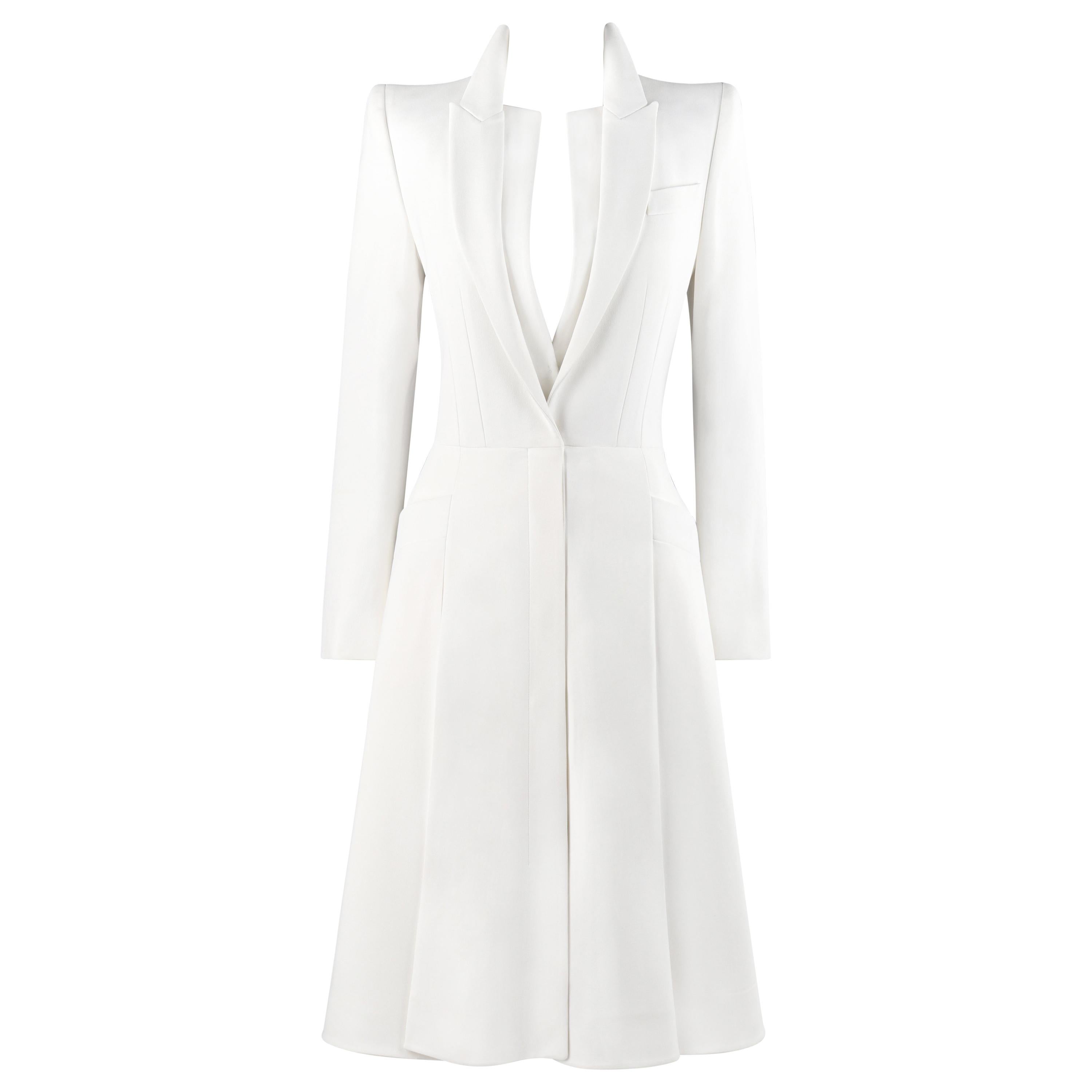 ALEXANDER McQUEEN S/S 2015 White Tailored Classic Structure Longline Coat Dress