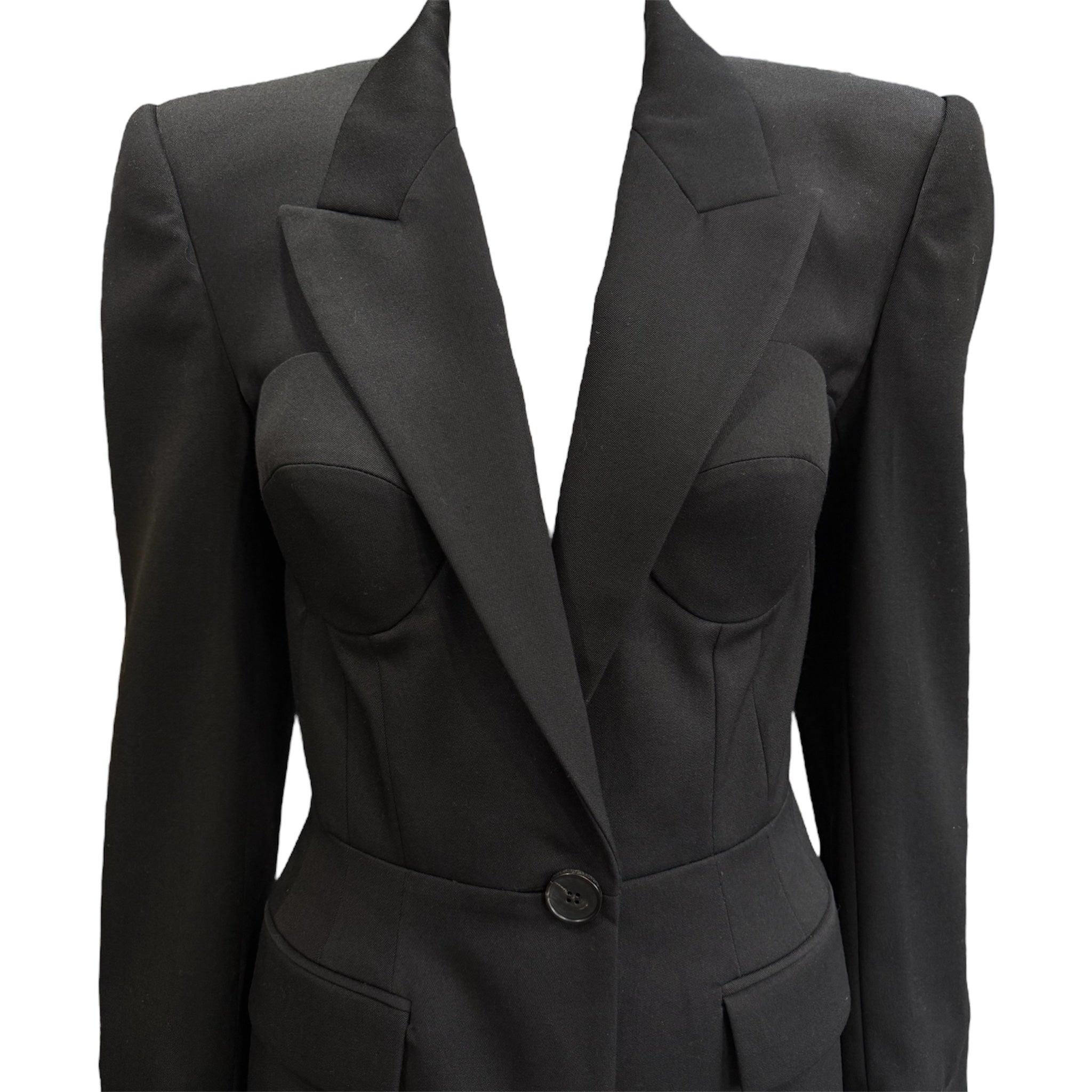 Alexander McQueen S/S Schwarzer Blazer mit Büste Detail Neu, 2024 Damen im Angebot