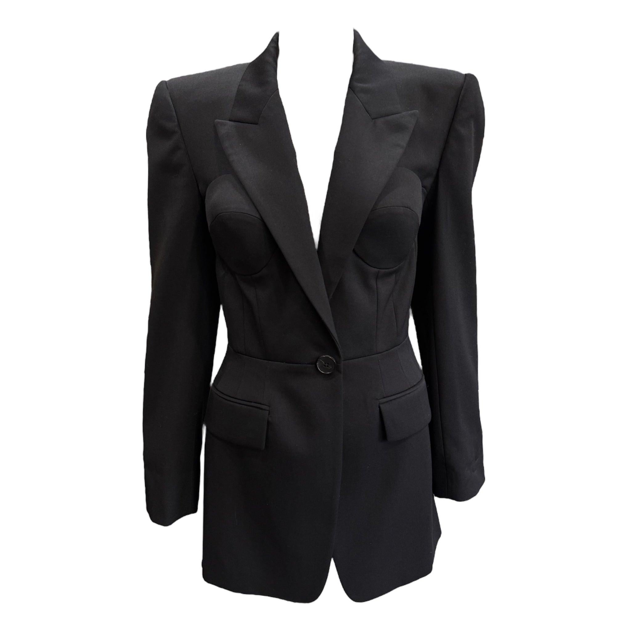 Alexander McQueen S/S Schwarzer Blazer mit Büste Detail Neu, 2024 im Angebot