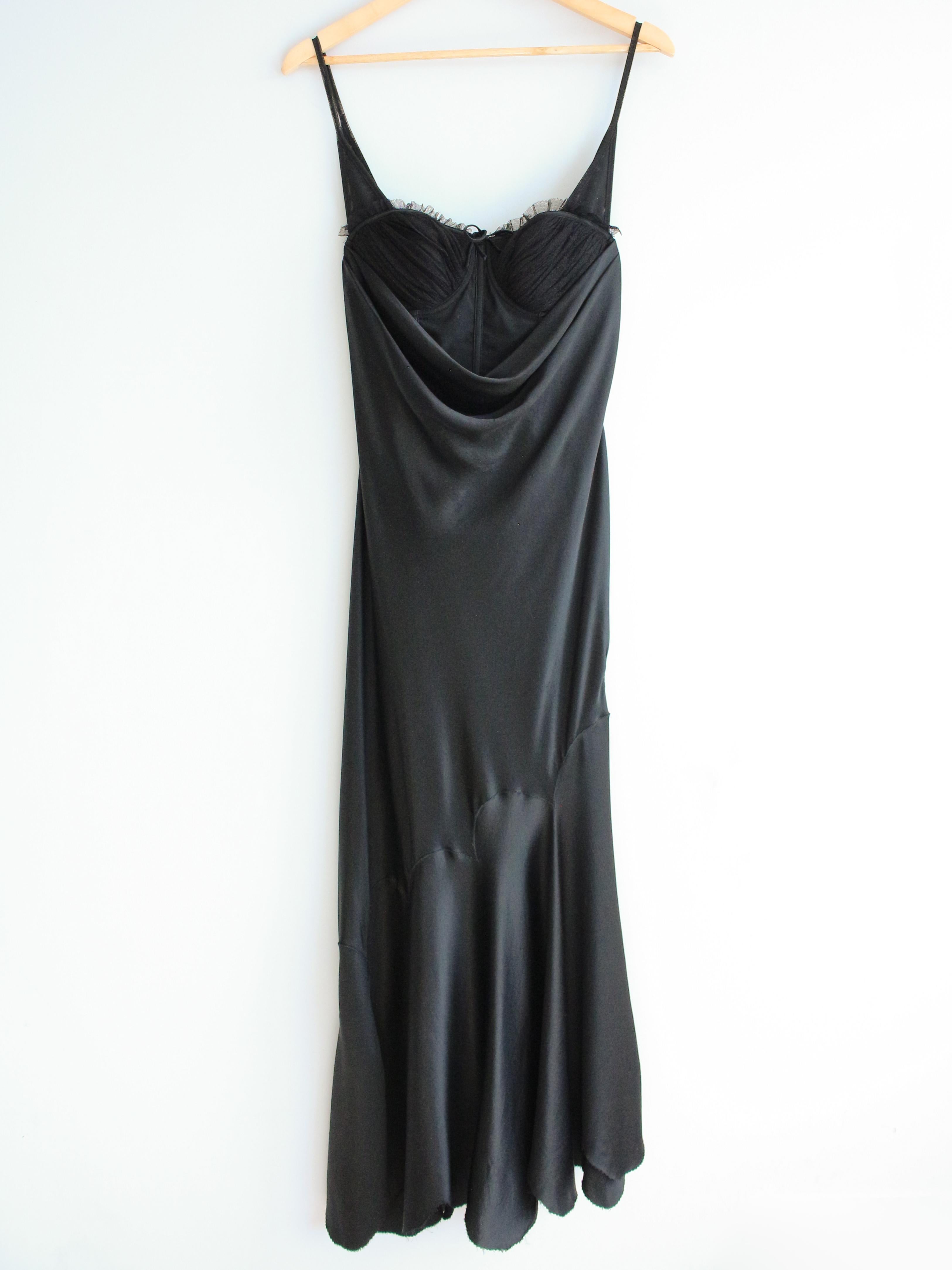 Alexander McQueen S/S04 ‘Deliverance’ Black Bias Silk Dress with Tulle Corset For Sale 9