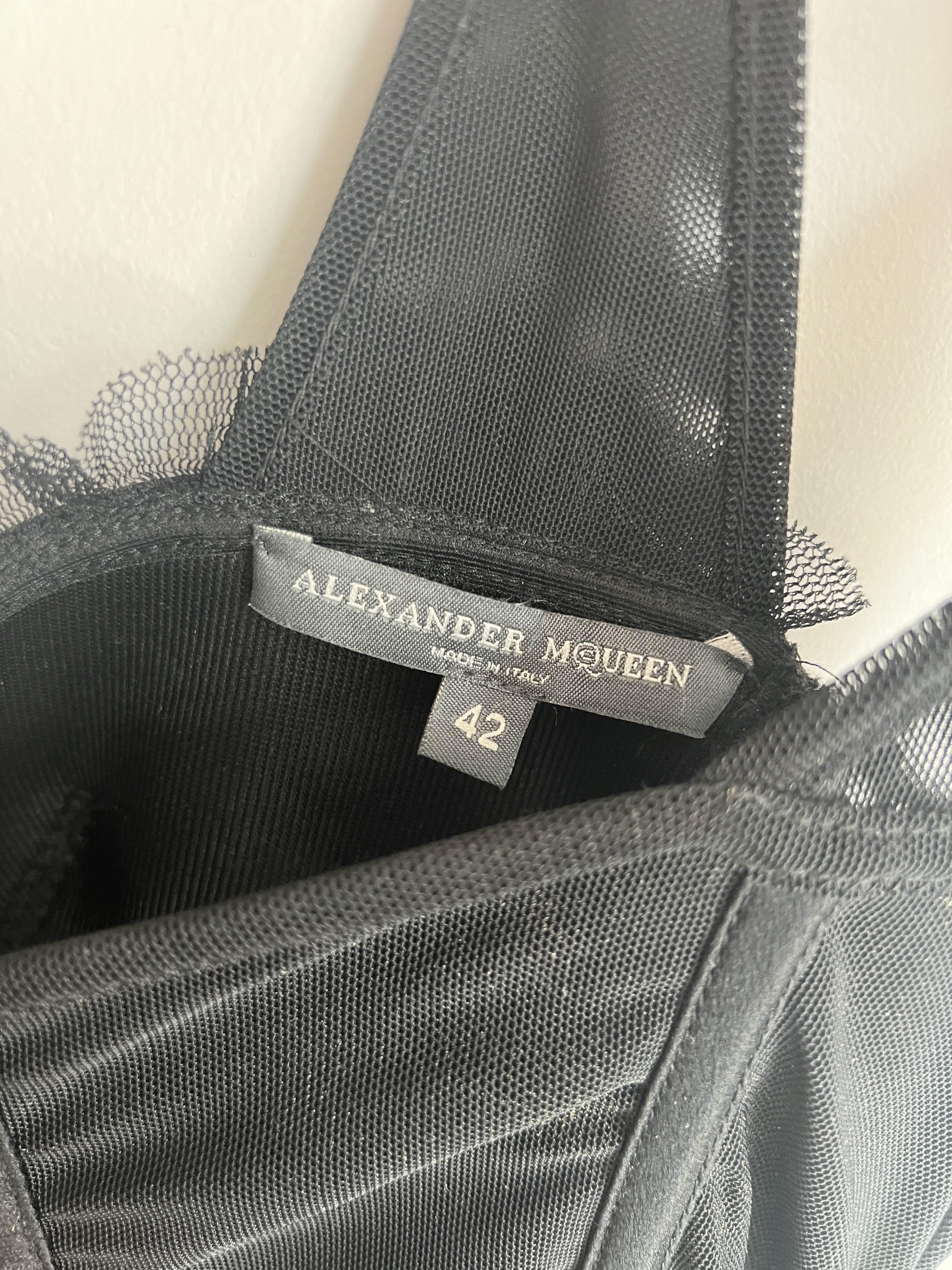 Alexander McQueen S/S04 ‘Deliverance’ Black Bias Silk Dress with Tulle Corset For Sale 11