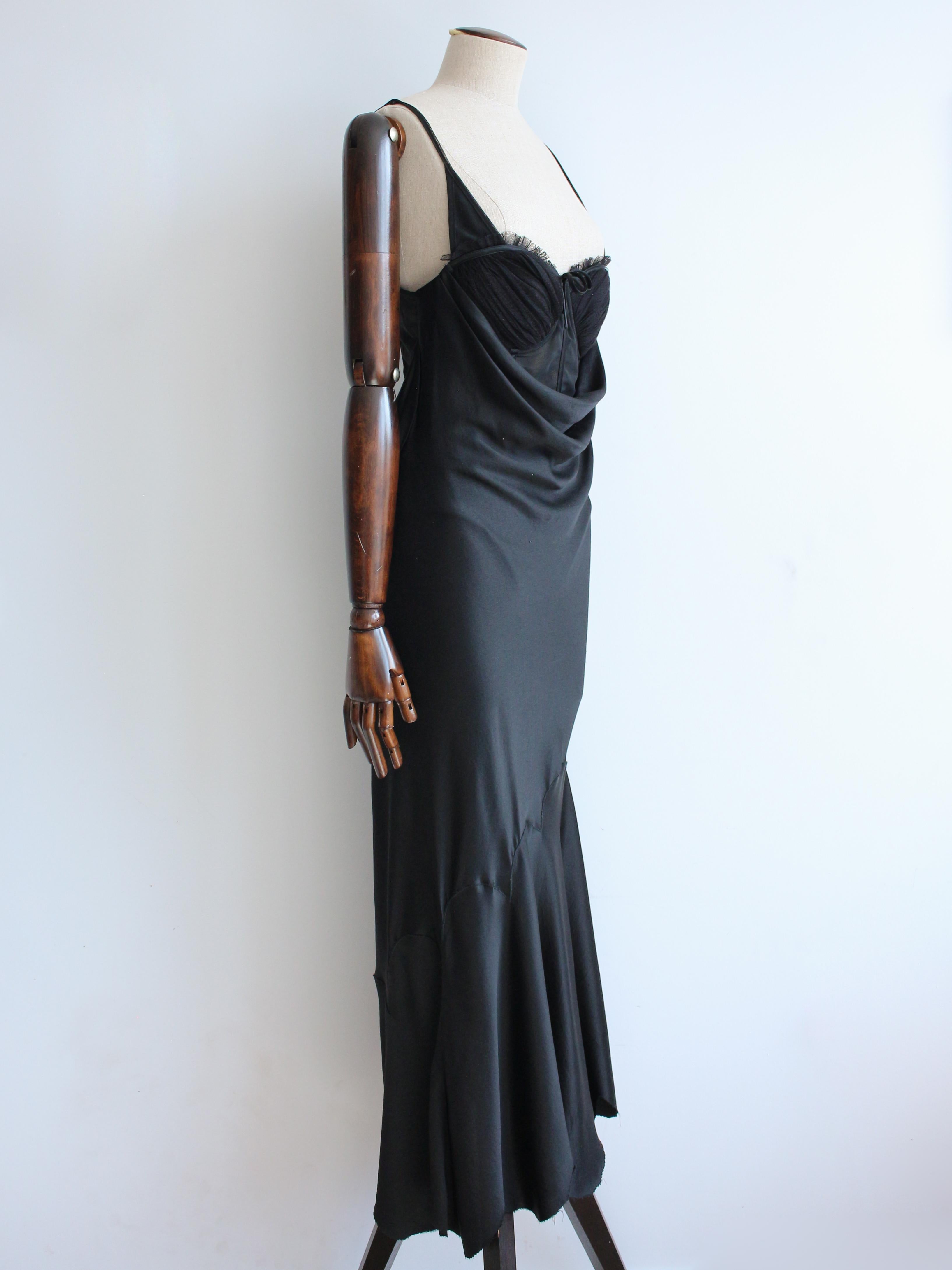 Alexander McQueen S/S04 ‘Deliverance’ Black Bias Silk Dress with Tulle Corset In Good Condition For Sale In Manchester, GB