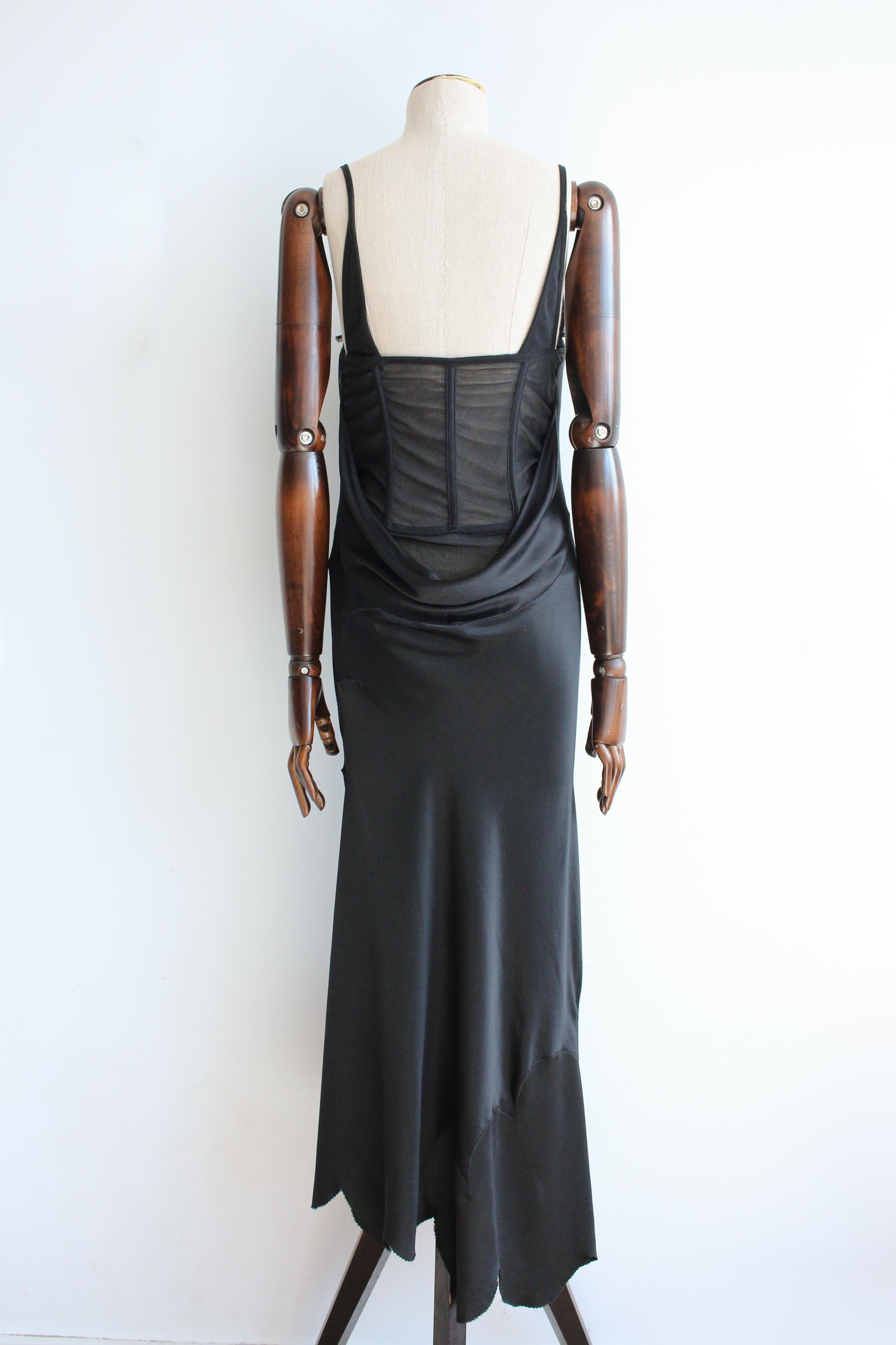 Alexander McQueen S/S04 ‘Deliverance’ Black Bias Silk Dress with Tulle Corset For Sale 1