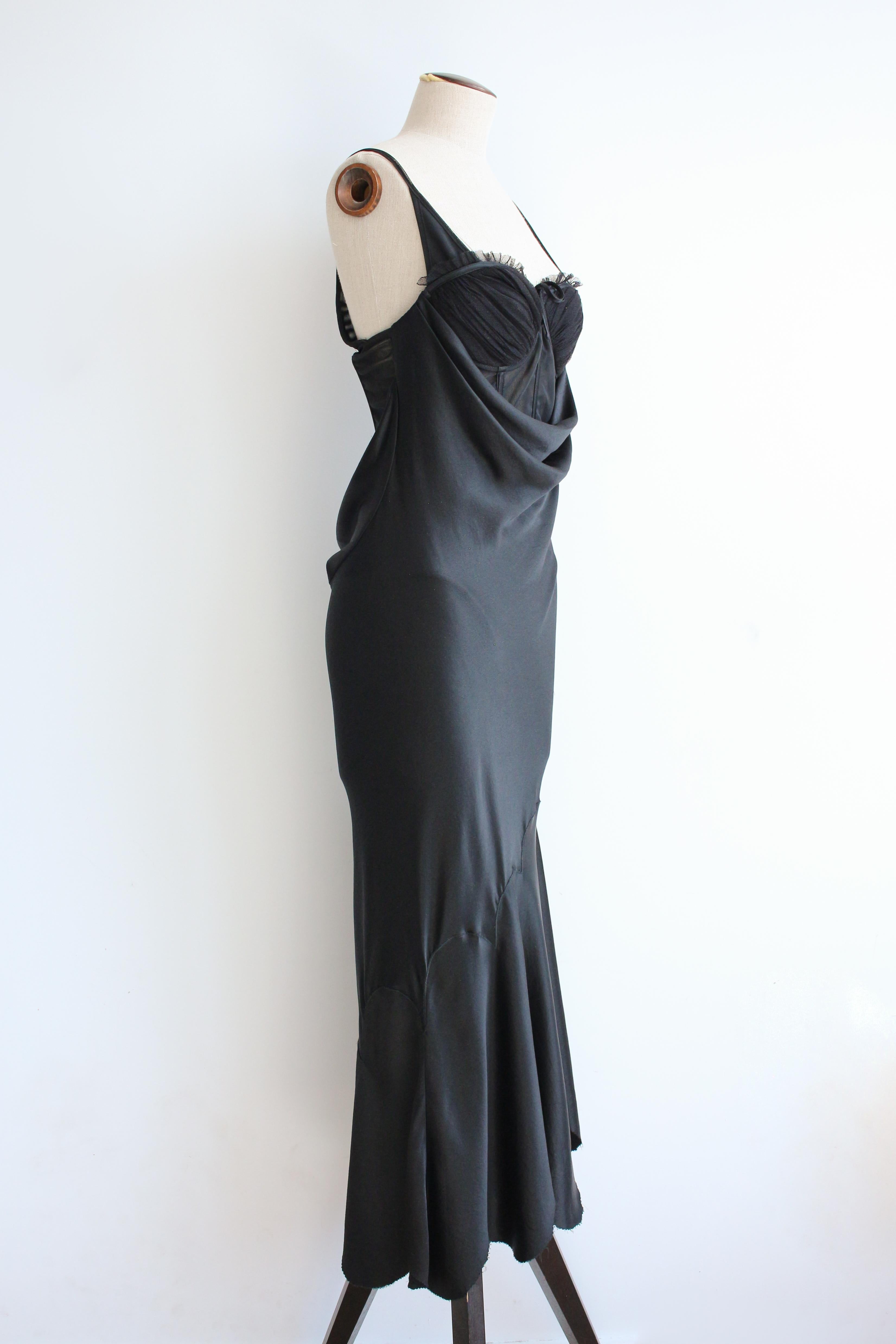 Alexander McQueen S/S04 ‘Deliverance’ Black Bias Silk Dress with Tulle Corset For Sale 2