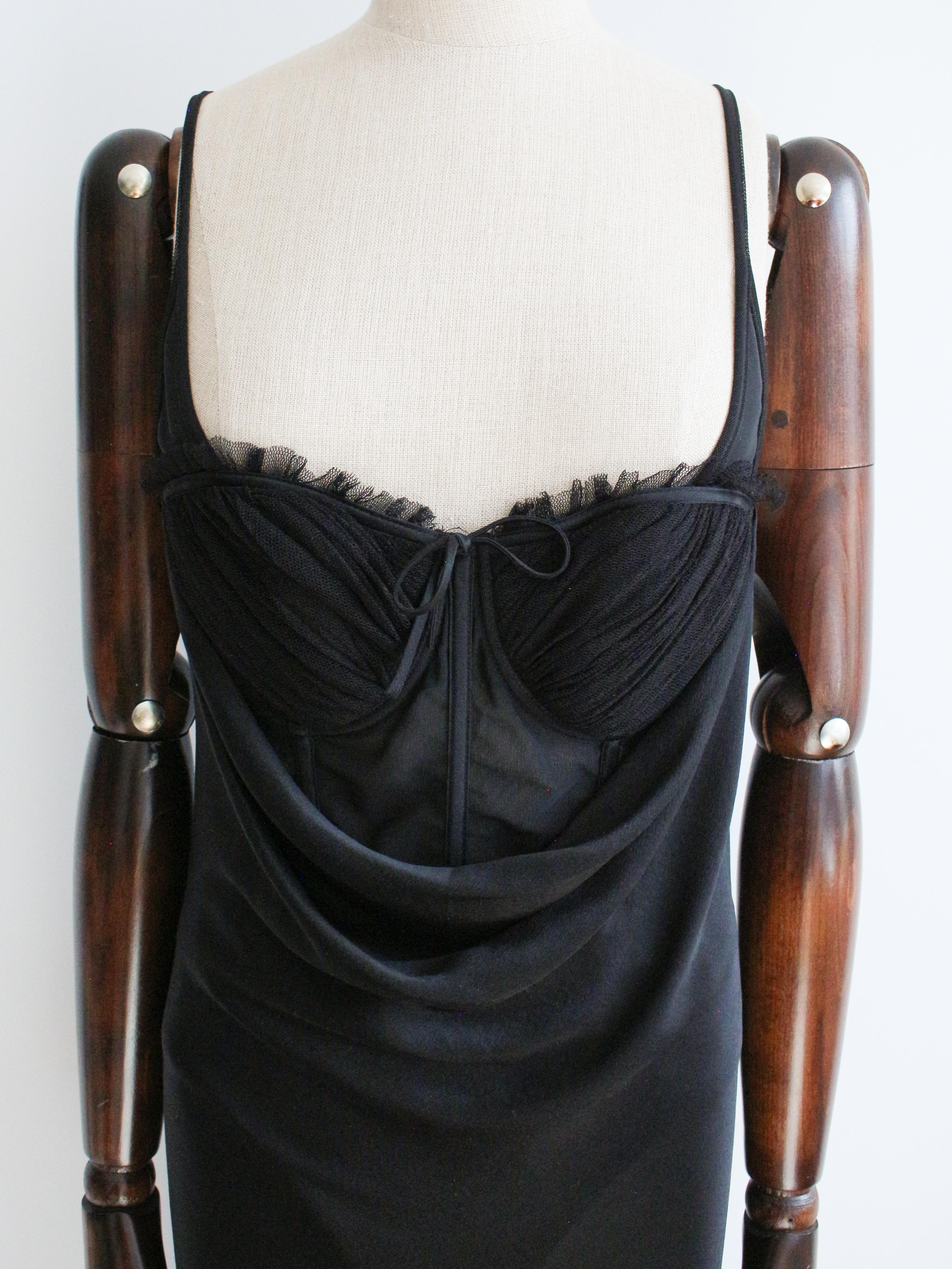 Alexander McQueen S/S04 ‘Deliverance’ Black Bias Silk Dress with Tulle Corset For Sale 5