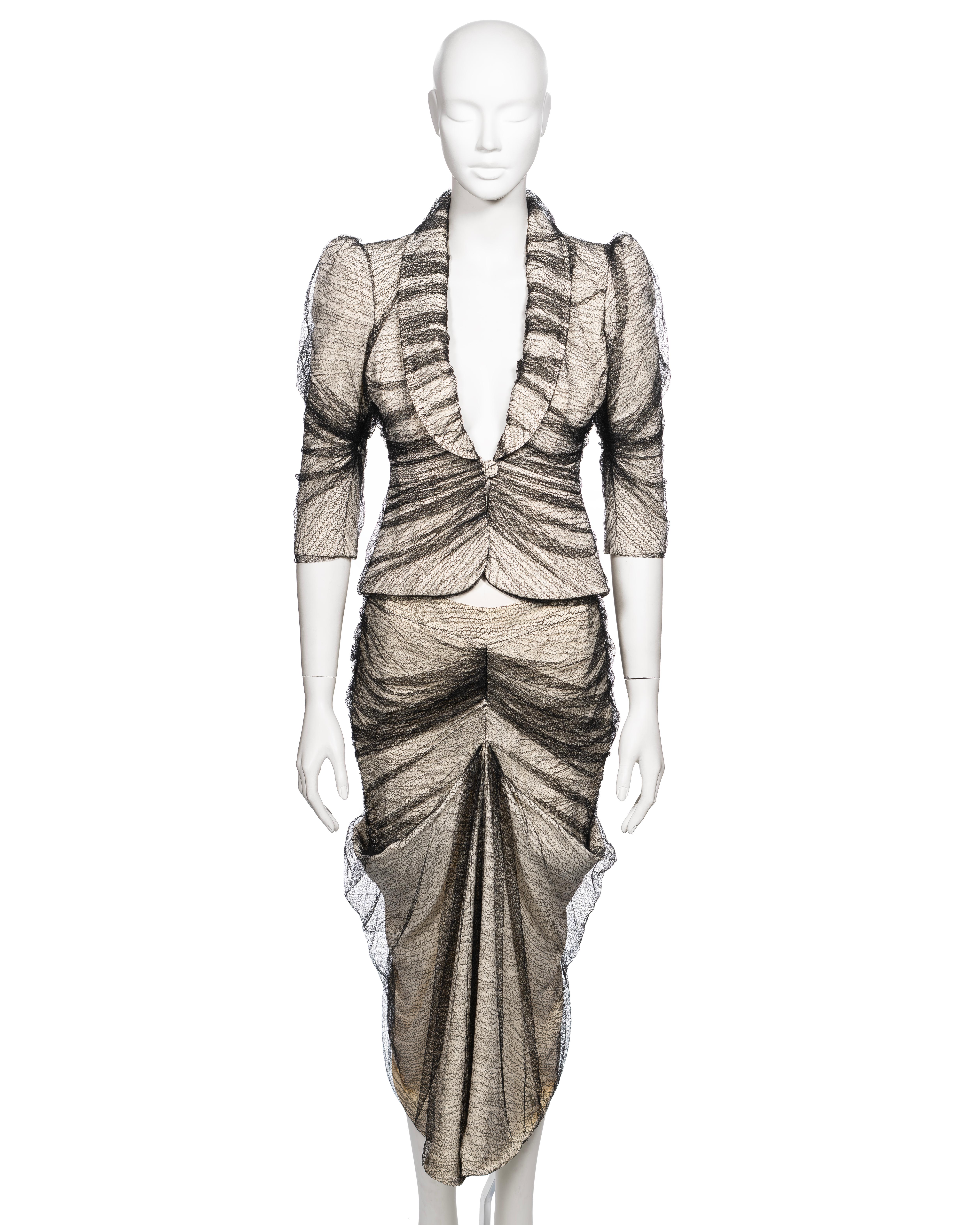 Alexander McQueen 'Sarabande' Ivory Skirt Suit with Black Lace Overlay, SS 2007 In Excellent Condition For Sale In London, GB