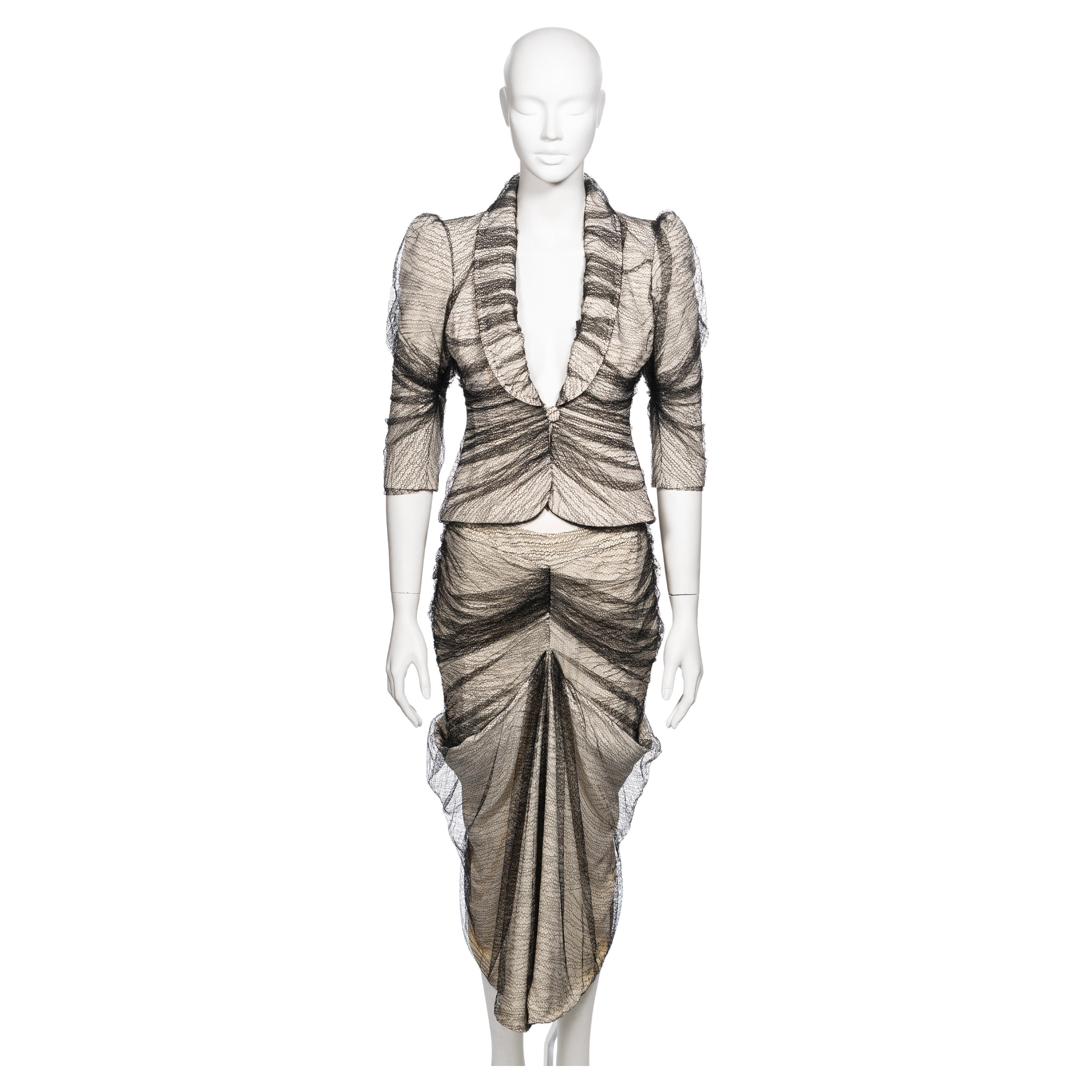 Alexander McQueen 'Sarabande' Ivory Skirt Suit with Black Lace Overlay, SS 2007 For Sale