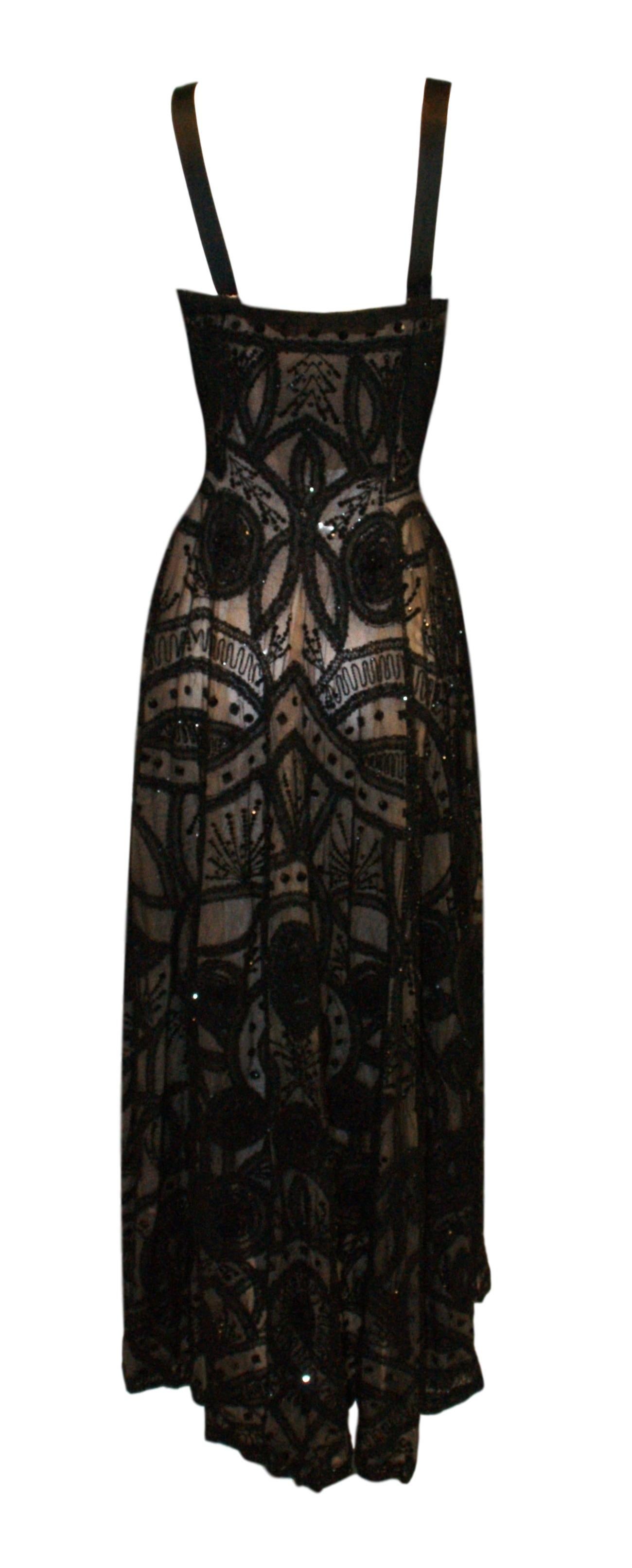 Black Alexander McQueen Sarabande Museum Beaded Tulle Gown Dress 38, S/S 2007 
