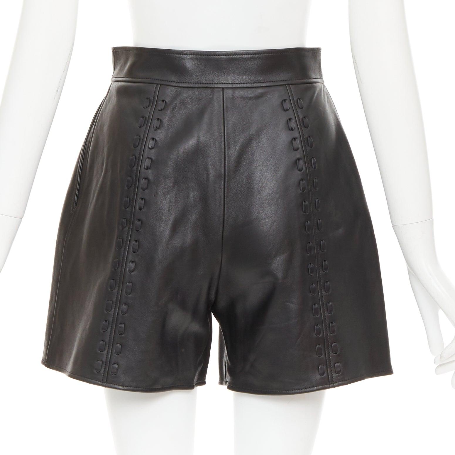 Women's ALEXANDER MCQUEEN Sarah Burton 2021 black leather overstitch mini shorts IT38 XS For Sale