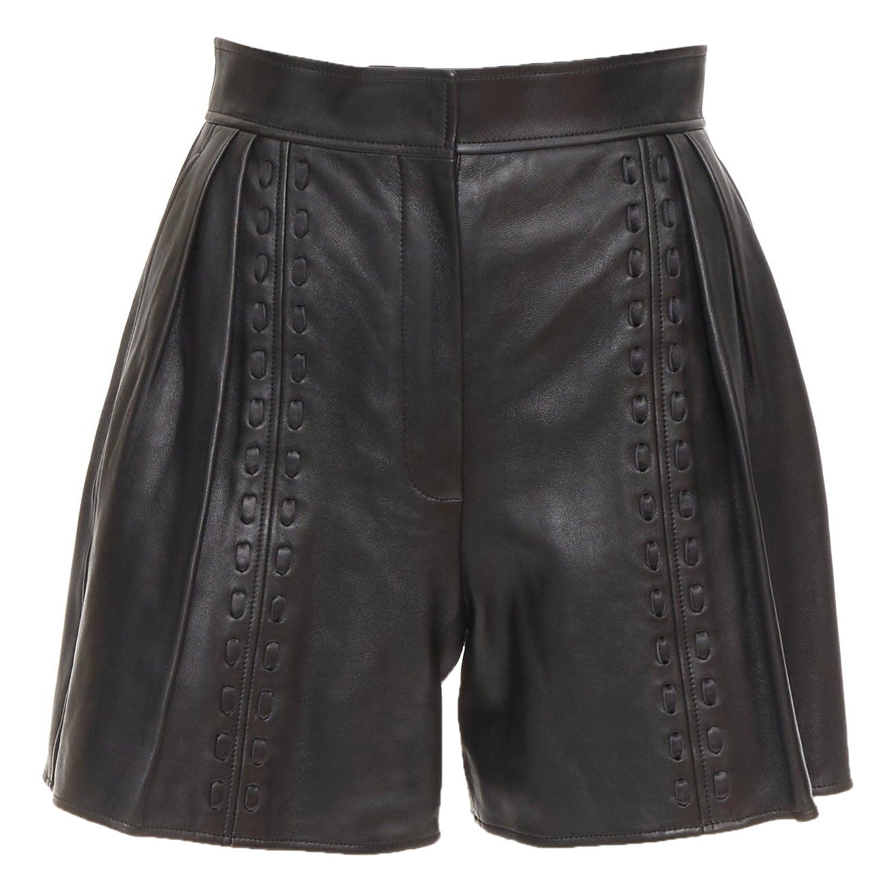ALEXANDER MCQUEEN Sarah Burton 2021 black leather overstitch mini shorts IT38 XS