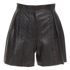 ALEXANDER MCQUEEN Sarah Burton 2021 black leather overstitch mini shorts IT38 XS