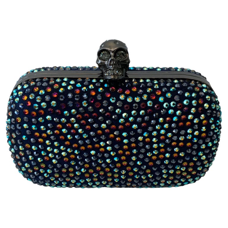 Alexander McQueen Satin and Crystal Skull Clutch Bag For Sale at 1stDibs