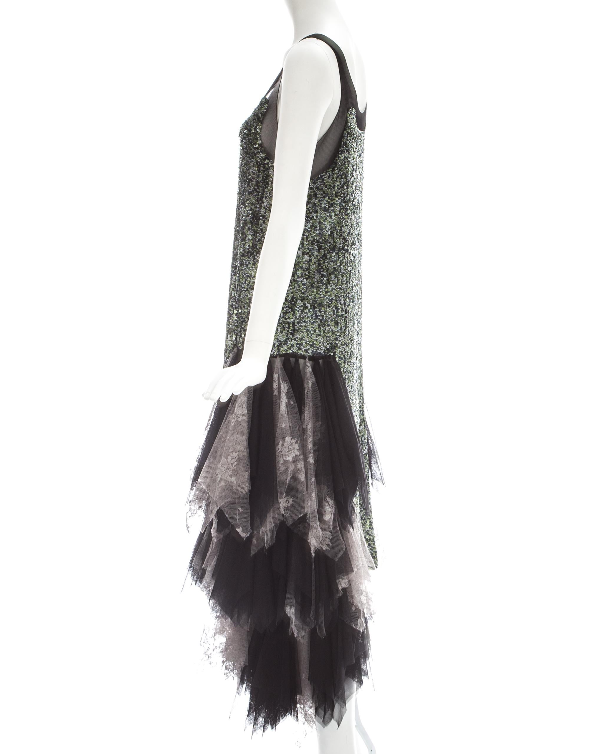 Gray Alexander McQueen Sequin and lace tulle flapper dress, fw 2001 For Sale