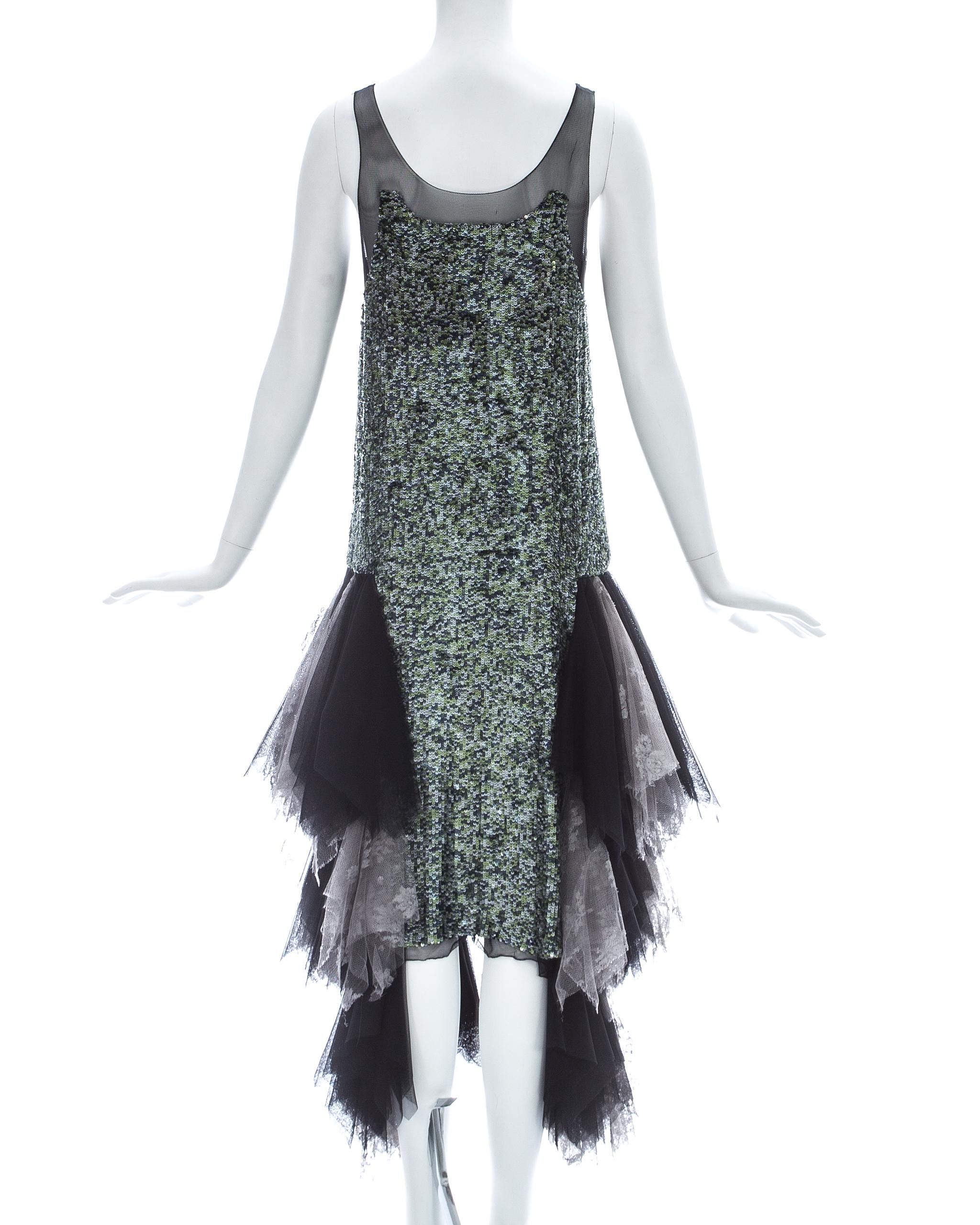 Alexander McQueen Sequin and lace tulle flapper dress, fw 2001 In Good Condition For Sale In London, GB