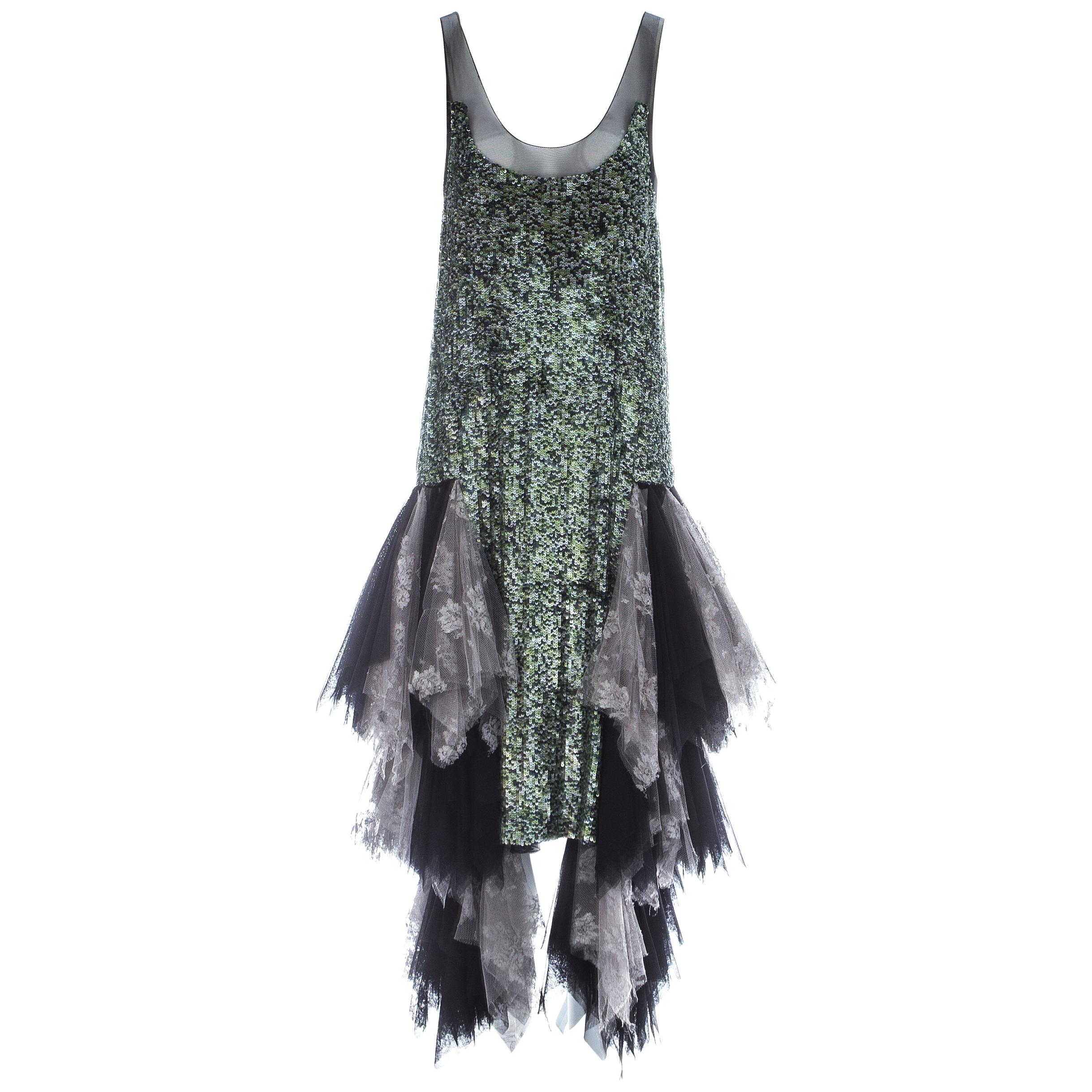 Alexander McQueen Sequin and lace tulle flapper dress, A/W 2001