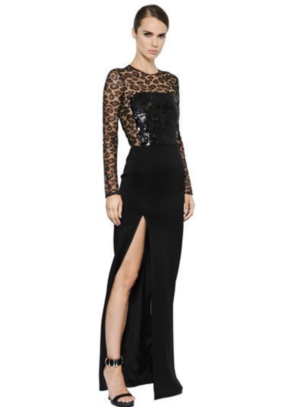  Alexander McQueen Sequin Embellished Lace Mesh Transparent Gown Maxi Dress For Sale 14