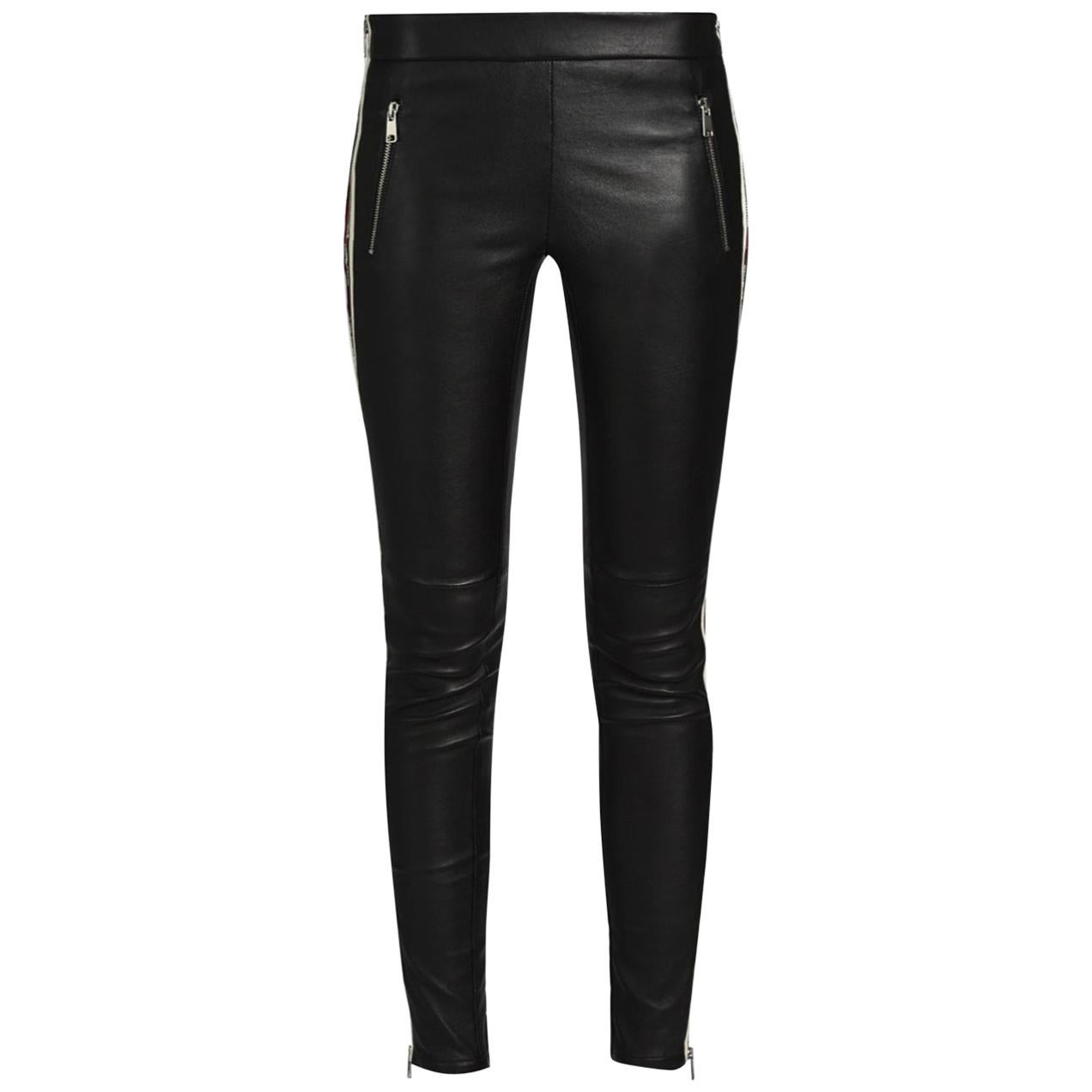 Alexander McQueen Side-Striped Leather Trousers