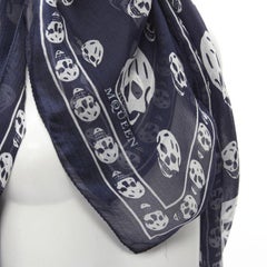 ALEXANDER MCQUEEN Signature navy blue white skeleton skull print scarf