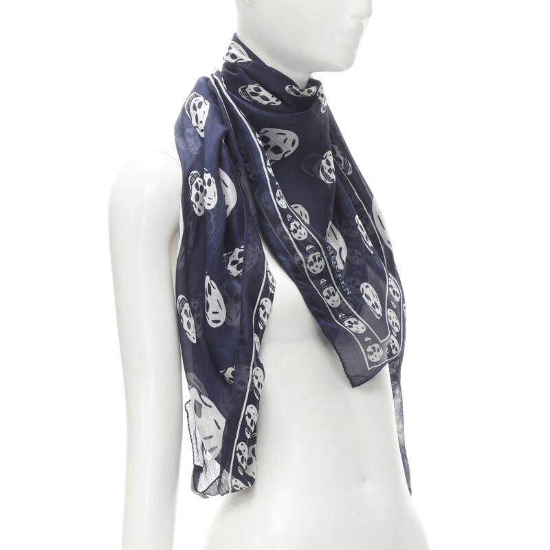 Gray ALEXANDER MCQUEEN Signature navy blue white skeleton skull print scarf