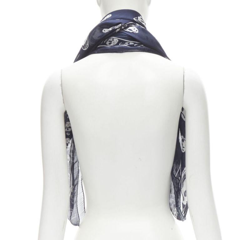 ALEXANDER MCQUEEN Signature navy blue white skeleton skull print scarf For Sale 1