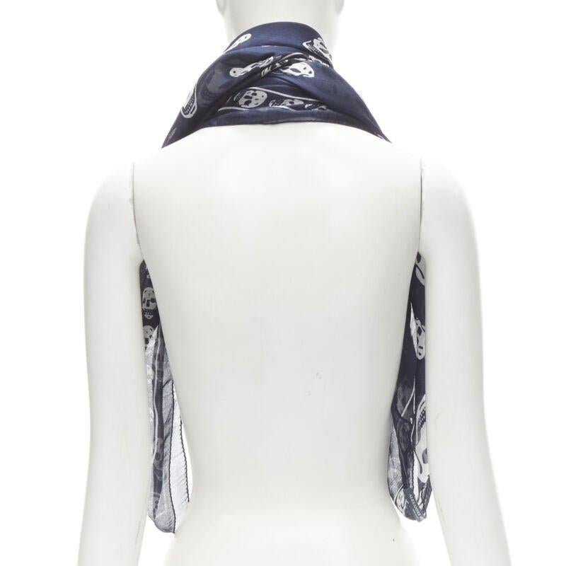 Women's ALEXANDER MCQUEEN Signature navy blue white skeleton skull print scarf
