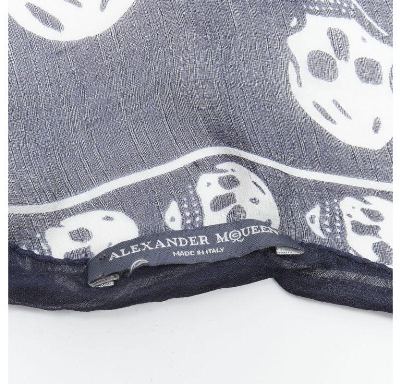 ALEXANDER MCQUEEN Signature navy blue white skeleton skull print scarf For Sale 4