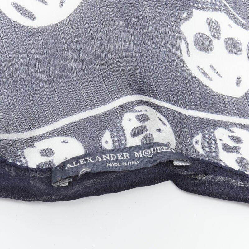 ALEXANDER MCQUEEN Signature navy blue white skeleton skull print scarf 4