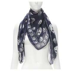 ALEXANDER MCQUEEN Signature navy blue white skeleton skull print scarf