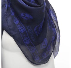 ALEXANDER MCQUEEN Signature navy cobalt blue skeleton skull print scarf
