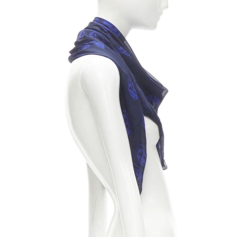 ALEXANDER MCQUEEN Signature navy cobalt blue skeleton skull print scarf In Excellent Condition In Hong Kong, NT