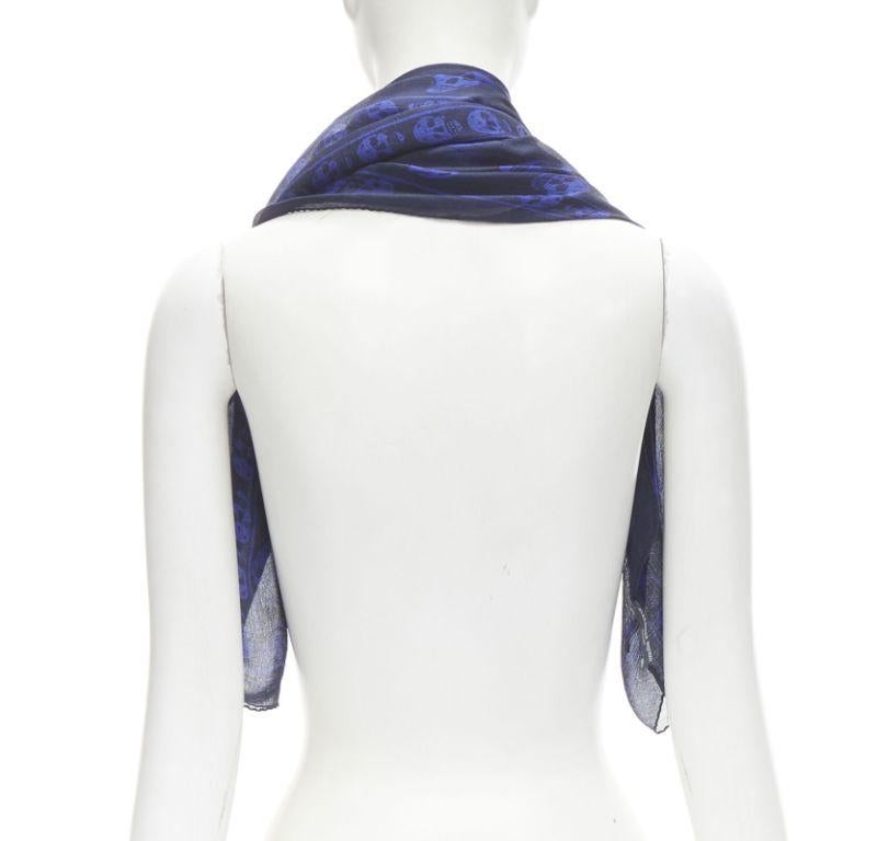 ALEXANDER MCQUEEN Signature navy cobalt blue skeleton skull print scarf For Sale 1