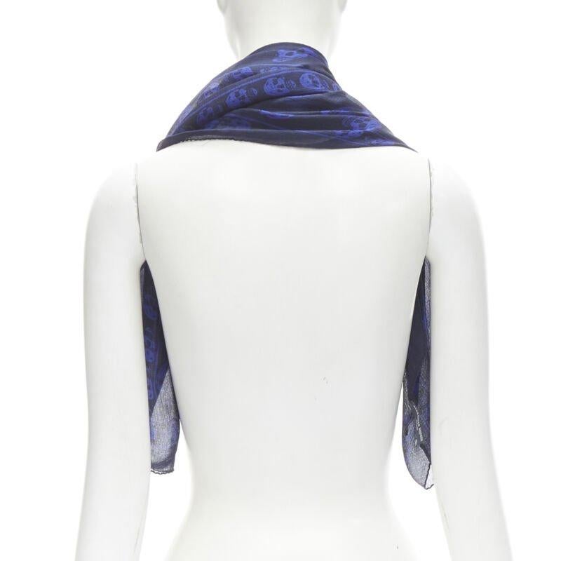Women's ALEXANDER MCQUEEN Signature navy cobalt blue skeleton skull print scarf