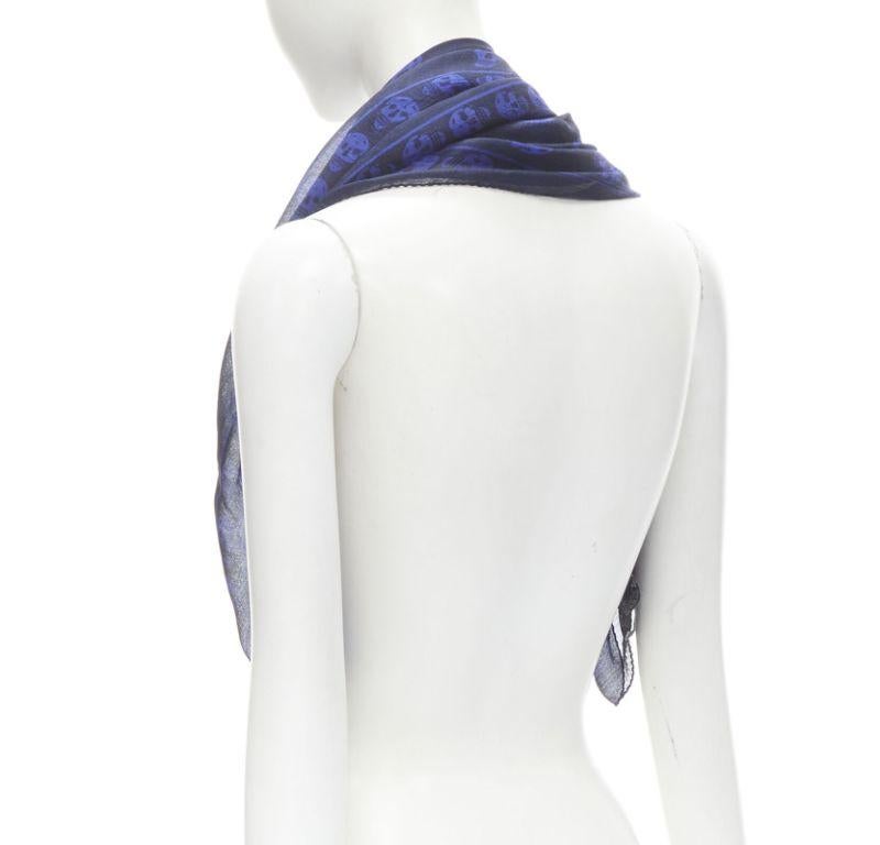 ALEXANDER MCQUEEN Signature navy cobalt blue skeleton skull print scarf For Sale 2