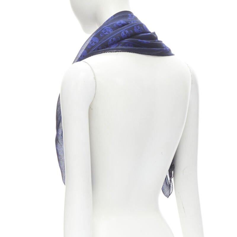 ALEXANDER MCQUEEN Signature navy cobalt blue skeleton skull print scarf 1