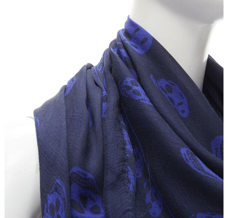 ALEXANDER MCQUEEN Signature navy cobalt blue skeleton skull print scarf For Sale 3
