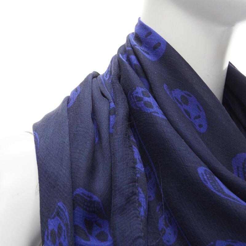 ALEXANDER MCQUEEN Signature navy cobalt blue skeleton skull print scarf 2
