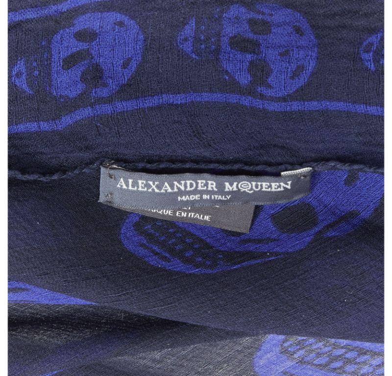 ALEXANDER MCQUEEN Signature navy cobalt blue skeleton skull print scarf For Sale 4