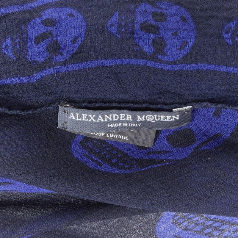 ALEXANDER MCQUEEN Signature navy cobalt blue skeleton skull print scarf 3