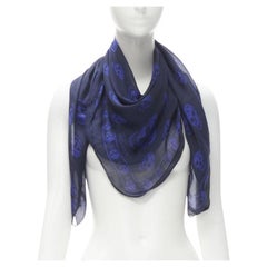 ALEXANDER MCQUEEN Signature navy cobalt blue skeleton skull print scarf