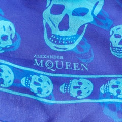 ALEXANDER MCQUEEN Signature skeleton skull cobalt sky blue silk scarf