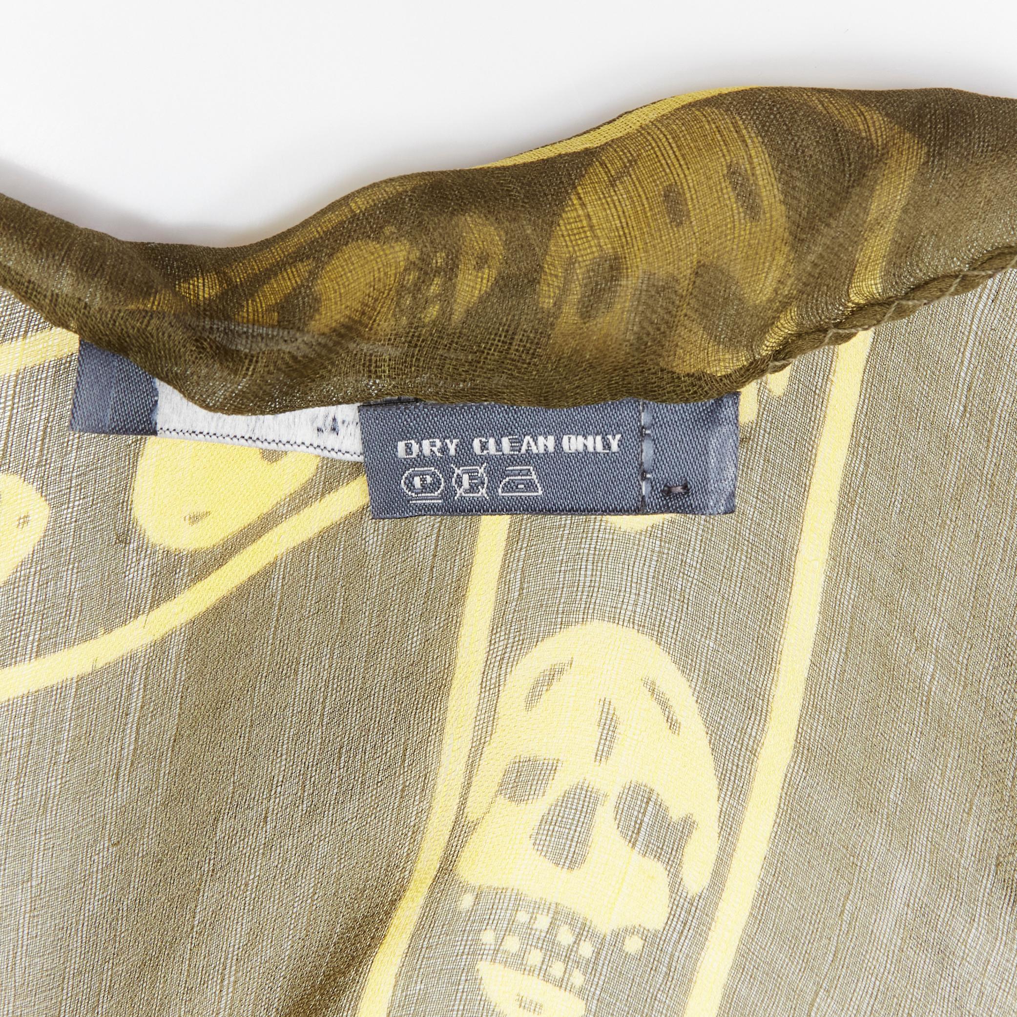 ALEXANDER MCQUEEN Signature skeleton skull green yellow 100% silk scarf For Sale 1