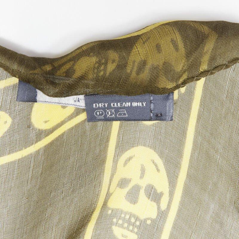 ALEXANDER MCQUEEN Signature skeleton skull green yellow 100% silk scarf 3