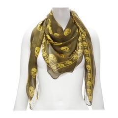 ALEXANDER MCQUEEN Signature skeleton skull green yellow 100% silk scarf